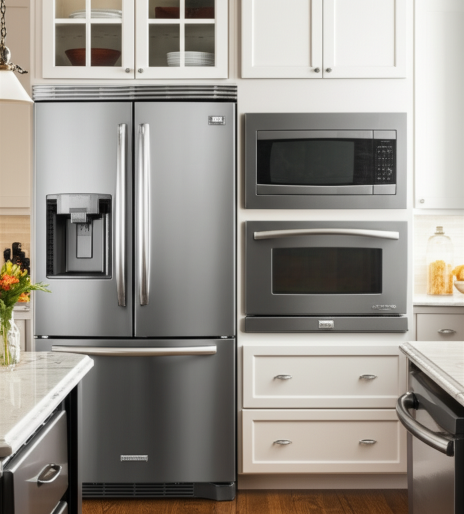 KitchenAid appliance collection in traditional American kitchen