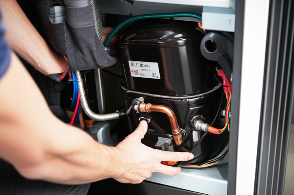 Technician replacing parts on appliance