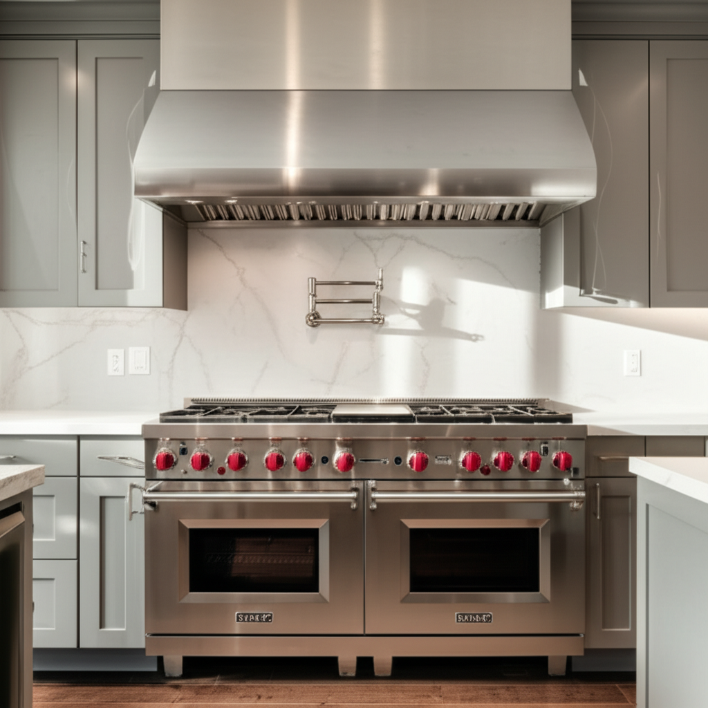 Wolf professional range in luxury kitchen